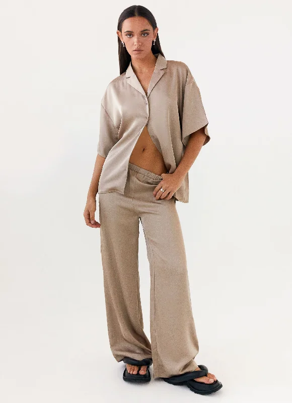 Breathable cotton pants for all-day summer ease -Palm Cove Satin Pants - Mushroom