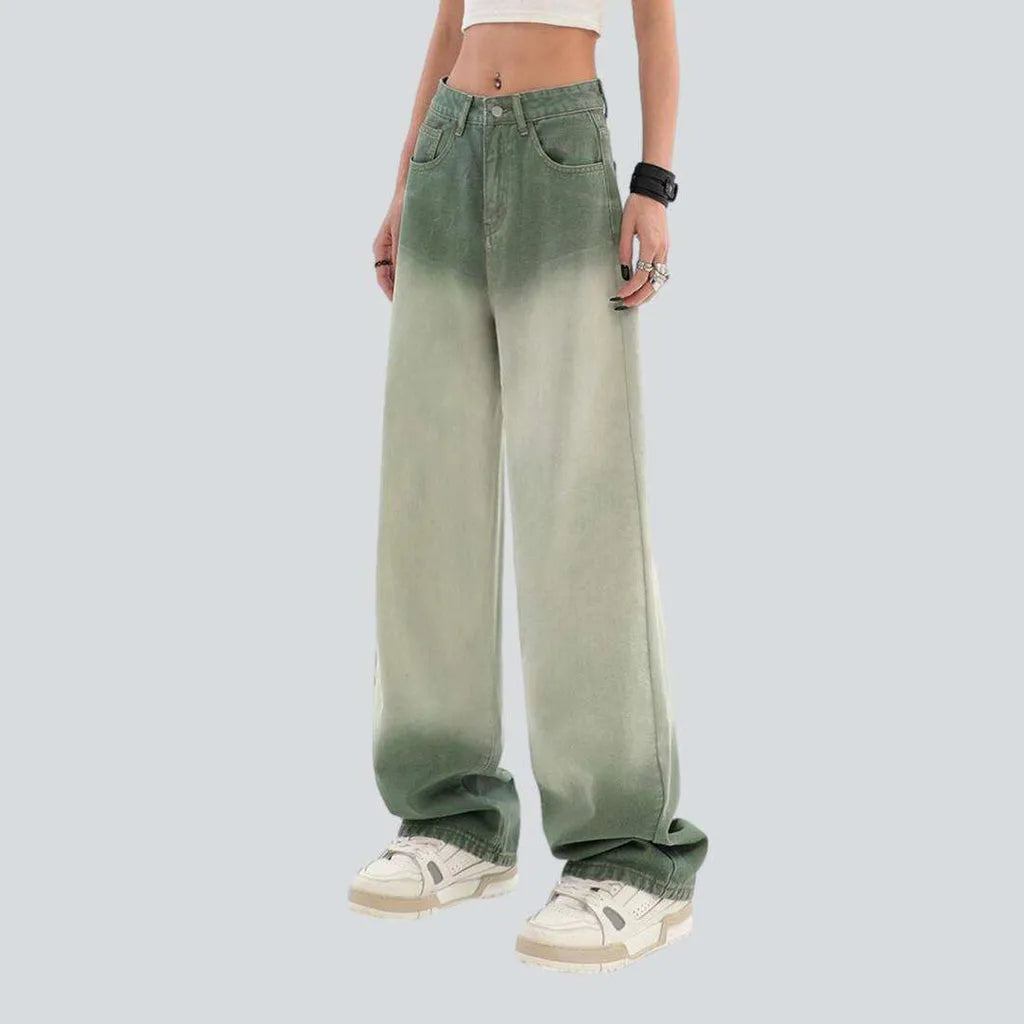 Sustainable Jeans for Eco -Contrast green women's baggy jeans