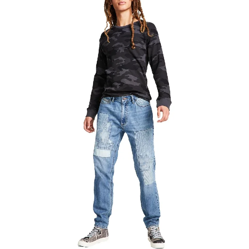 Decorated Back Pocket Jeans for Style -Sun + Stone Mens Abel Patchwork Tapered Leg Straight Leg Jeans