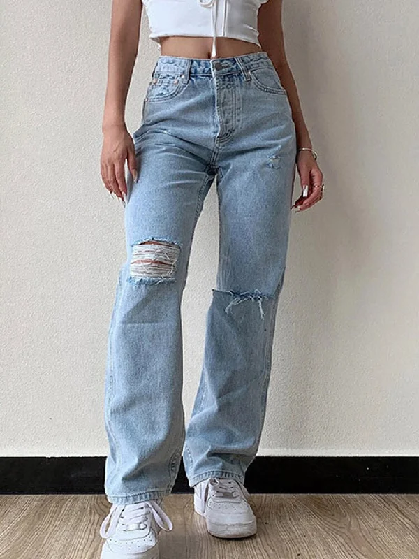 Dance Jeans for Movement -Women's Ripped Hole Baggy Jeans