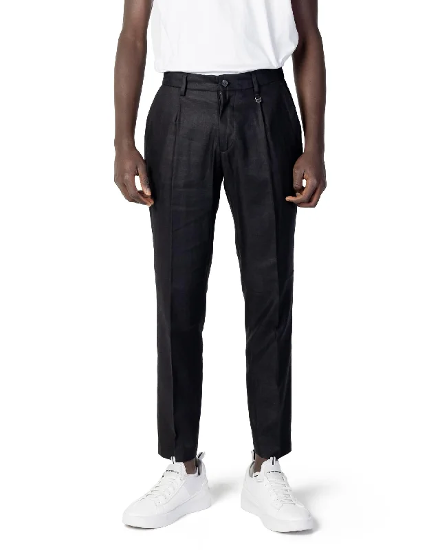 Reinforced knee pants for tough outdoor tasks -Antony Morato Slim Fit Linen Cotton Pants Black