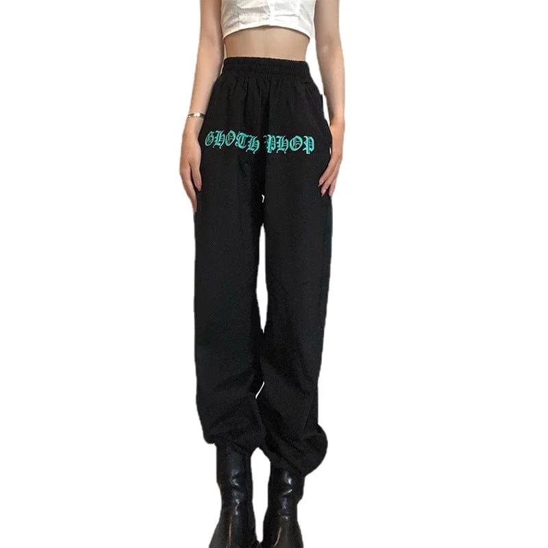 Stretchy leggings pants for casual active days -Women's Punk Letter Printed Jogger Pants