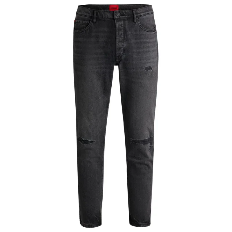 Business Jeans for Dressy -Tapered-fit jeans in black distressed denim