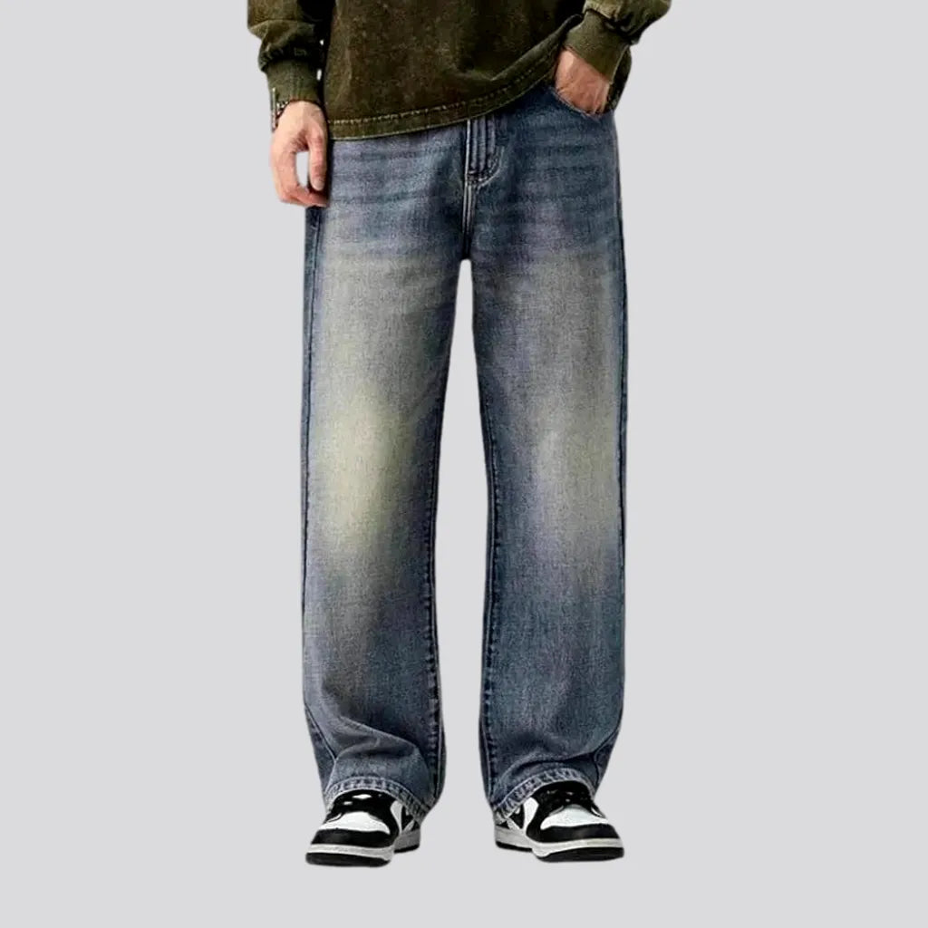 Mom Jeans for Vintage Appeal -90s style whiskered baggy jeans for men