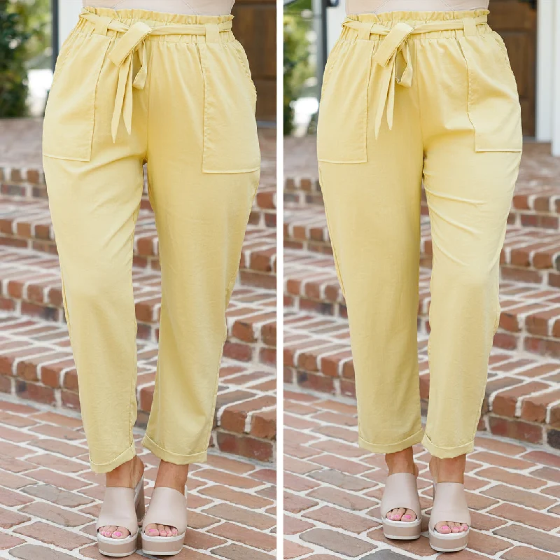 Breathable cotton pants for all-day summer ease -Nice For Once Pants, Yellow