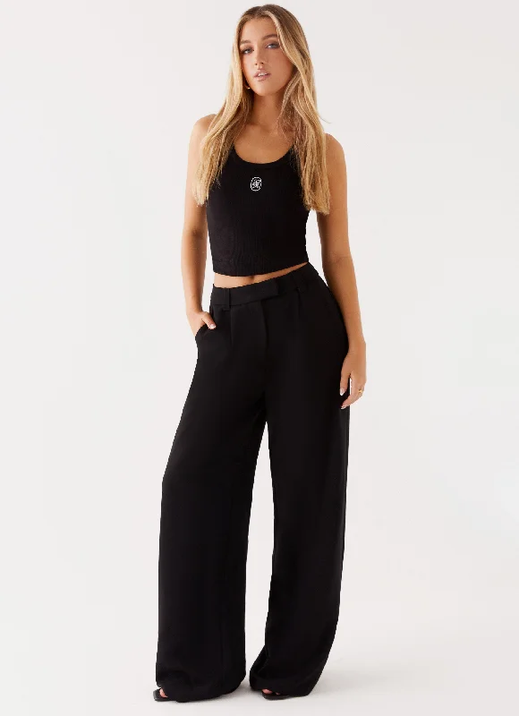 Retro bell-bottom pants for 70s-inspired fashion -Midnight City Suit Pants - Black