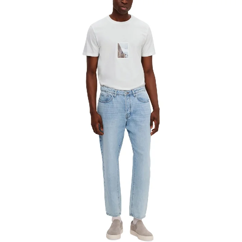 Stretch Jeans for Flexibility -Selected Homme Mens Mid-Rise Tapered Slim Jeans