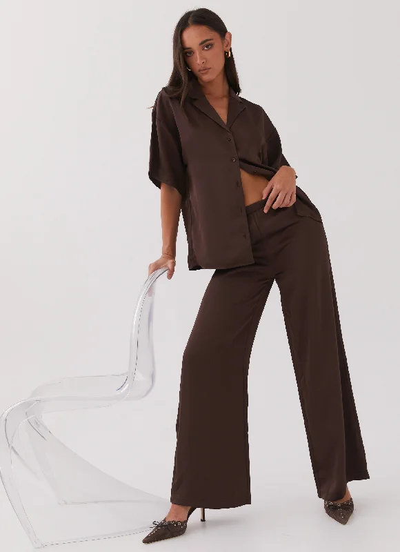 High-performance workout pants for marathon training days -Palm Cove Satin Pants - Chocolate