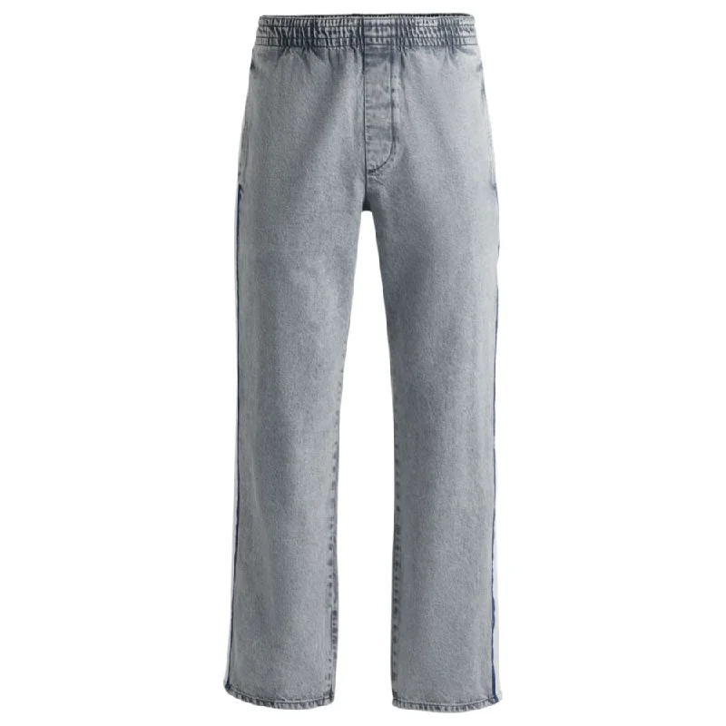 Graduation Jeans for Milestone -Grey relaxed-fit jeans with side poppers and contrasting tape