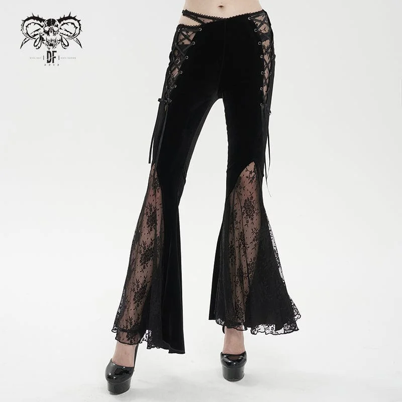 Tailored wool pants for sharp winter dressing -Women's Gothic Lace Splice Velvet Flared Pants