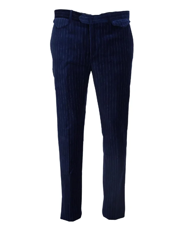 Lightweight travel pants for long flight comfort -BENCIVENGA Men's Pinstripe Corduroy Pants - Navy