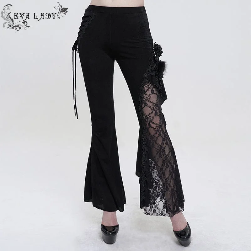 Breathable mesh pants for hot weather sports -Women's Gothic Strappy Lace Splice Flared Pants