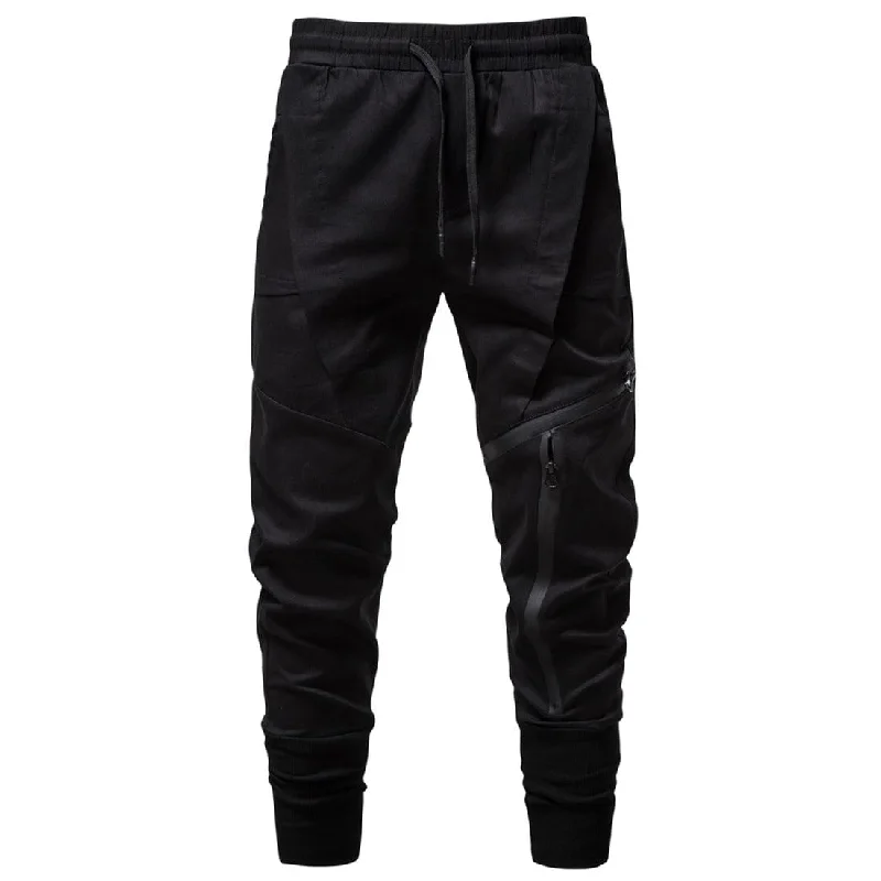 Multi-pocket pants for organized travel convenience -Men's Punk Zipper Splice Jogger Pants