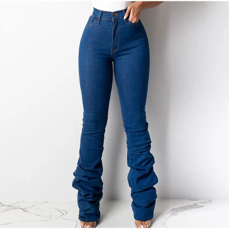 Vintage denim pants for timeless rugged style -Women's Europe Style Vintage Sexy Denim Streetwear Stacked Flare Pants