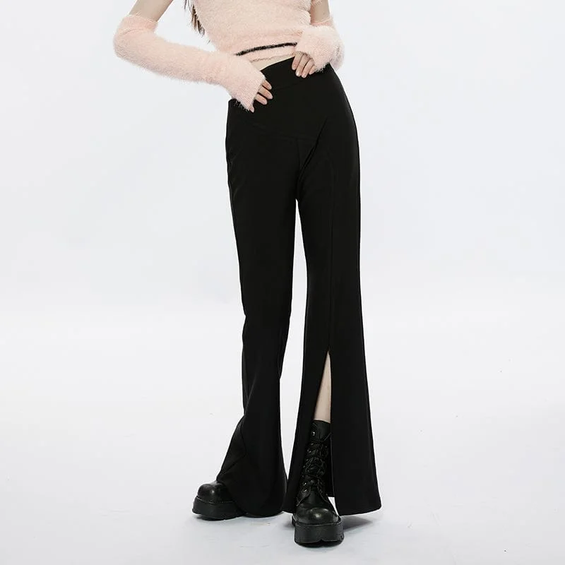 Casual drawstring pants for effortless home relaxation -Women's Punk Split Flared Pants