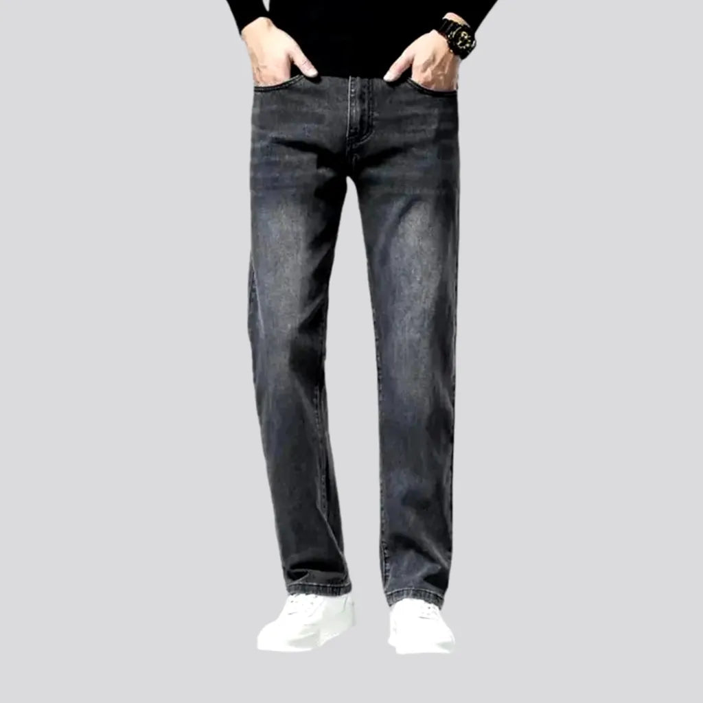 Embroidered Jeans for Detail -Casual straight cut high waist jeans for men