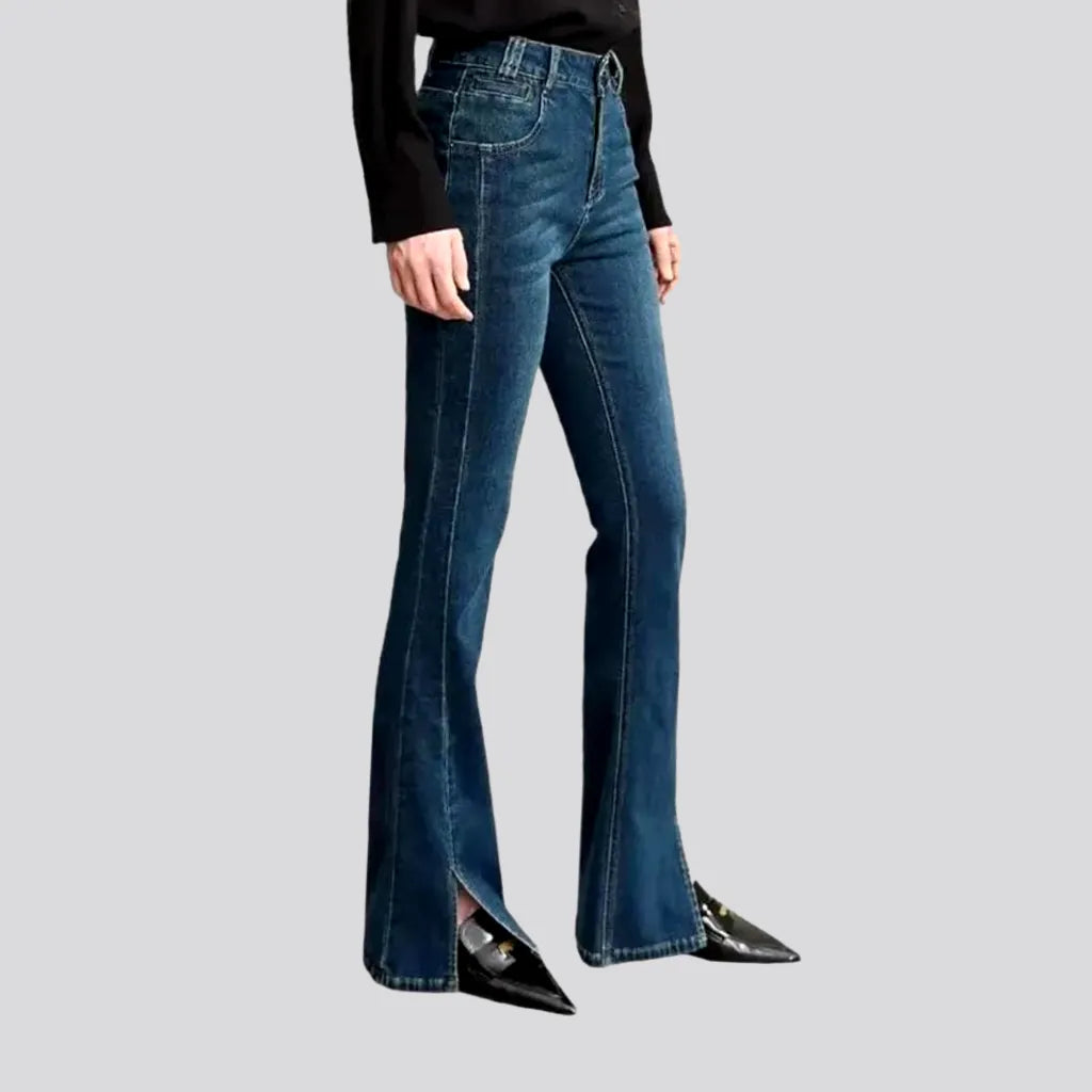 Side Pocket Jeans for Extra -Sanded stretchable flared jeans for women