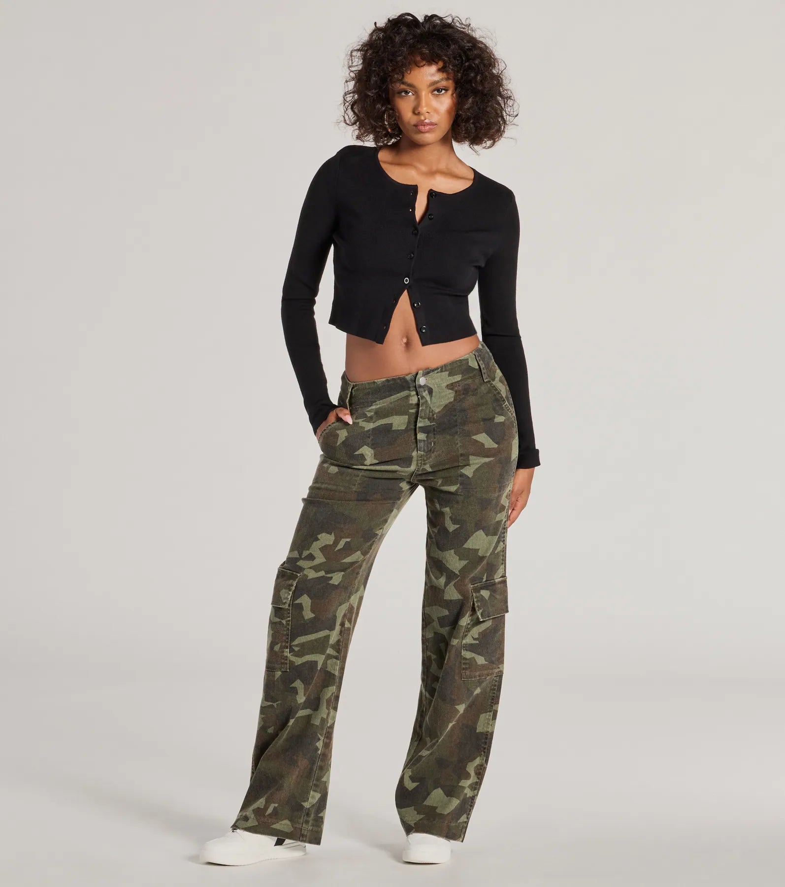 Tactical combat pants for military training use -Effortlessly Chic Mid Rise Camo Cargo Denim Pants