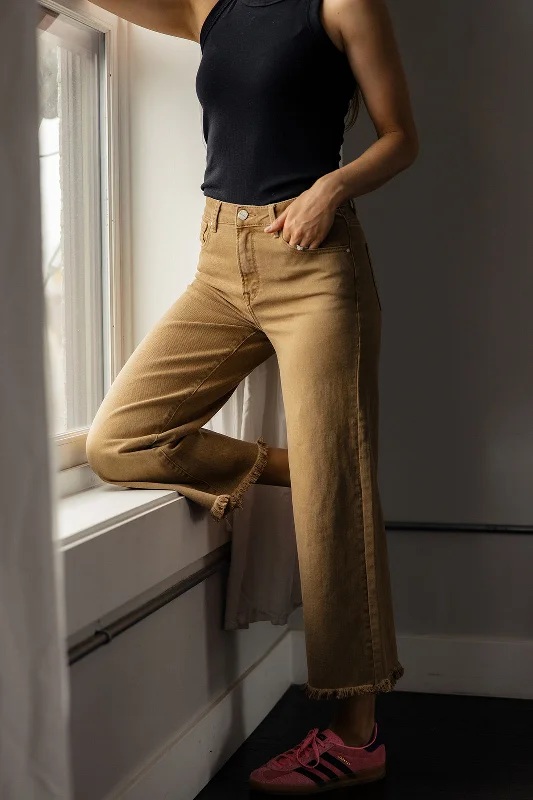 Multi-pocket pants for organized travel convenience -Laurie High Rise Raw Edge Pants