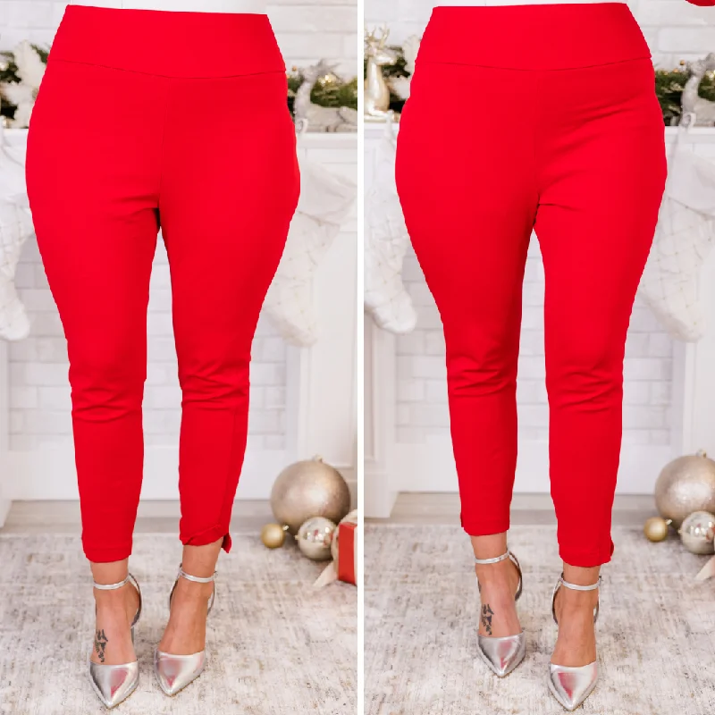 Stretch twill pants for flexible office comfort -Strut Your Style Pants, Red