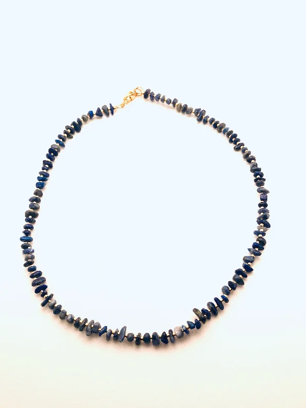 Elegant necklaces and pendants with gold chains for a chic, timeless appearance-Czech Glass Beads Necklace, Lapis Lazuli, Gold Plated Beads