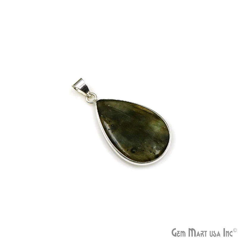 Beautiful necklaces and pendants with gemstone teardrops for an elegant effect-Labradorite Gemstone Pears 39x22mm Sterling Silver Necklace Pendant 1PC