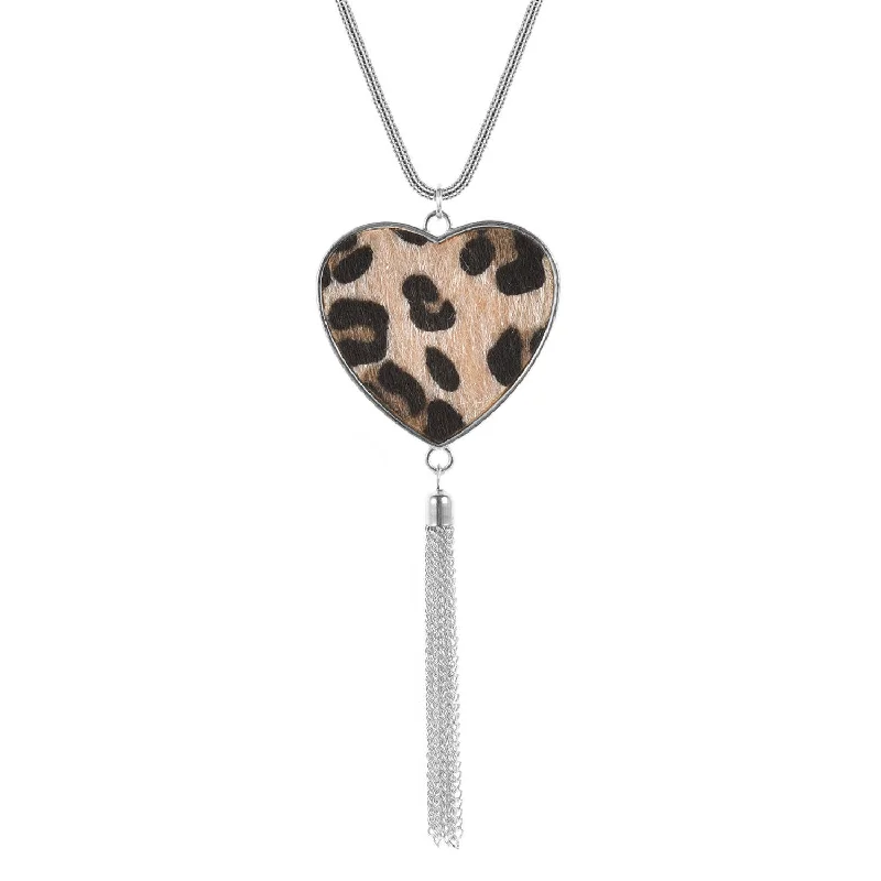 Unique necklaces and pendants with artistic shapes for a creative, one-of-a-kind design-Wholesale Leopard Heart Pendant Necklaces