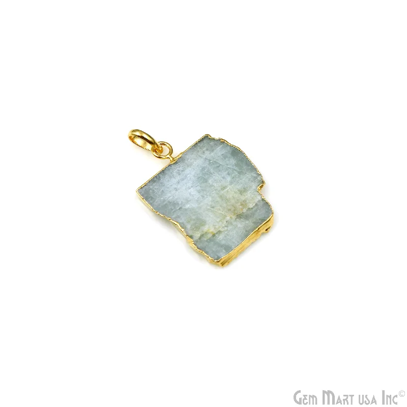 Trendy necklaces and pendants with geometric shapes for a modern aesthetic-Aquamarine Free Form shape 33x24mm Gold Electroplated Gemstone Single Bail Pendant