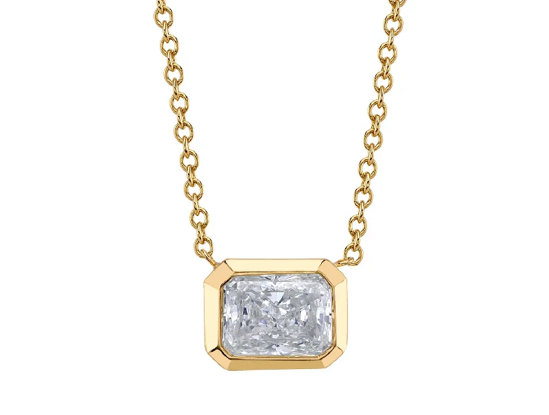 Best necklaces and pendants with crystal accents for a sparkling and elegant style-Bezel Set Radiant Cut Diamond Pendant Necklace