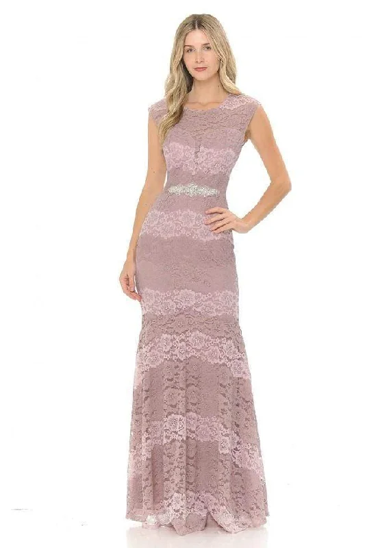 Plus size dresses with sleek finishes stay polished -Lenovia - 5221 Sheer Lace Color Block Trumpet Dress