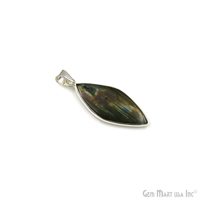 Necklaces and pendants with celestial starburst designs for a radiant look-Labradorite Gemstone Marquise 41x16mm Sterling Silver Necklace Pendant 1PC