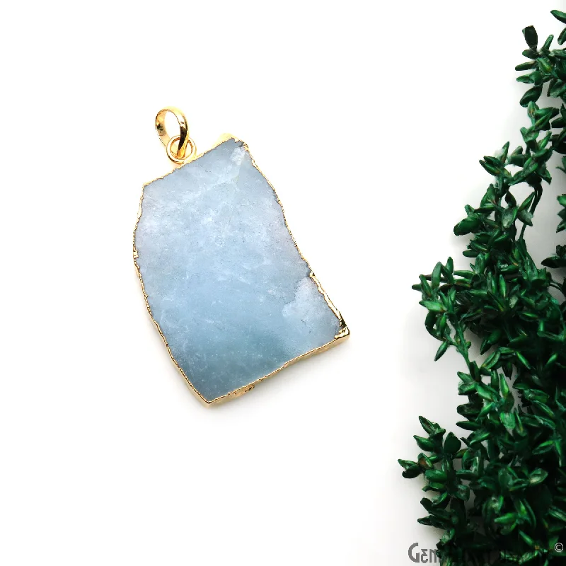 Best necklaces and pendants with art deco elements for a vintage, glamorous design-Aquamarine Free Form shape 41x26mm Gold Electroplated Gemstone Single Bail Pendant