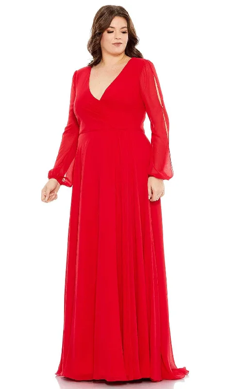 Plus size dresses with timeless charm stay chic -Mac Duggal 67912 - Cut-Out Detailed Long Sleeve V-Neck Long Dress