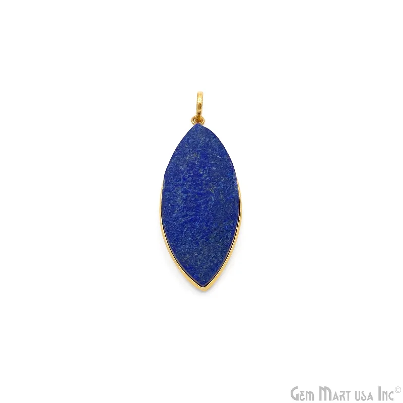 Simple necklaces and pendants with bar pendants for a sleek modern design-Lapis Lazuli Pendant Marquise Shape 50x23mm Single Bail Gold Plated Bezel Pendant