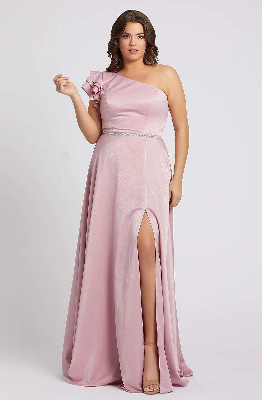 Stylish plus size dresses with stretch fabric flatter all -Mac Duggal Fabulouss - 48979F Ruffled Sleeve Asymmetric Long Dress