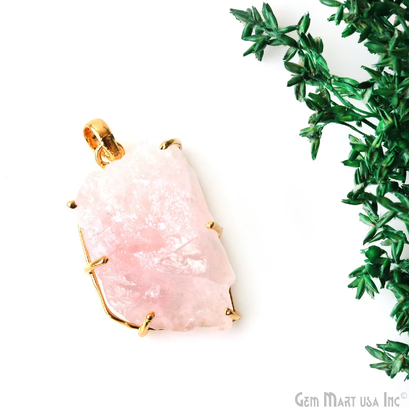 Necklaces and pendants with ocean-inspired designs for a refreshing, beachy feel-Natural Morganite Organic 37x21mm Gold Plated Prong Setting Single Bail Gemstone Pendant