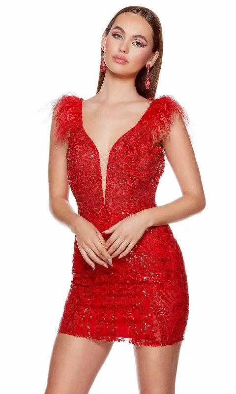 Plus size dresses for work stay professional always -Alyce Paris 4614 - Plunging Lace Homecoming Dress