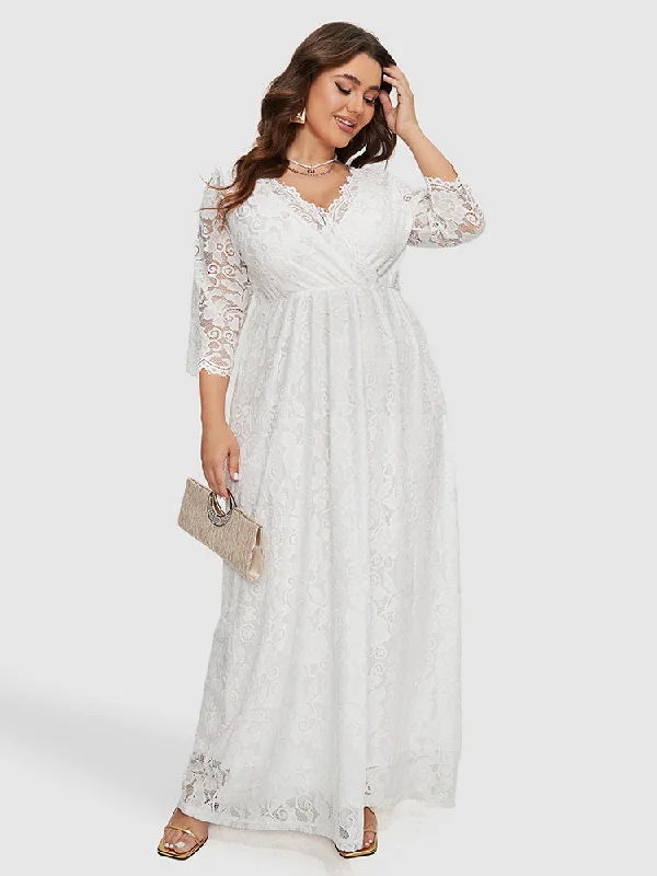 Plus size dresses with flexible fits adapt easily -V-Neck Lace Bridesmaid Dress