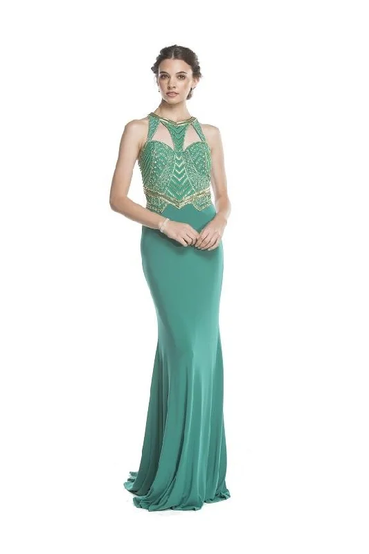 Plus size dresses with unique cuts stand apart -Aspeed Design Embellished Halter Sheath Prom Dress L1669