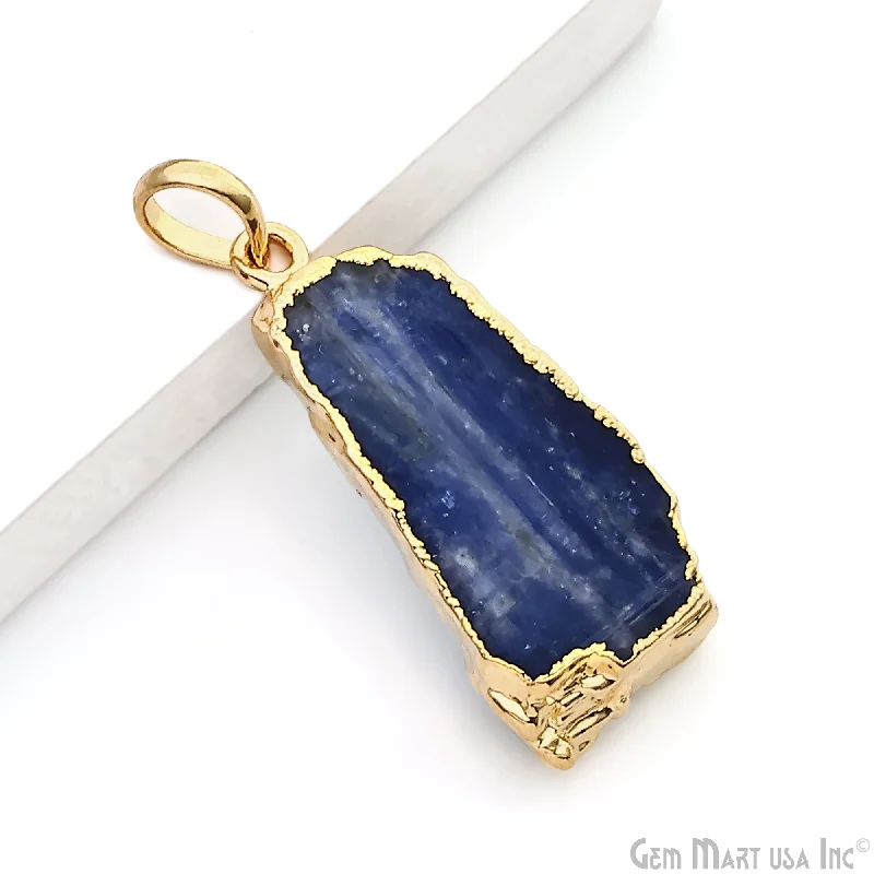 Necklaces and pendants with ocean-inspired designs for a refreshing, beachy feel-Kyanite Free Form 30x13mm Gold Electroplated Gemstone Single Bail Pendant