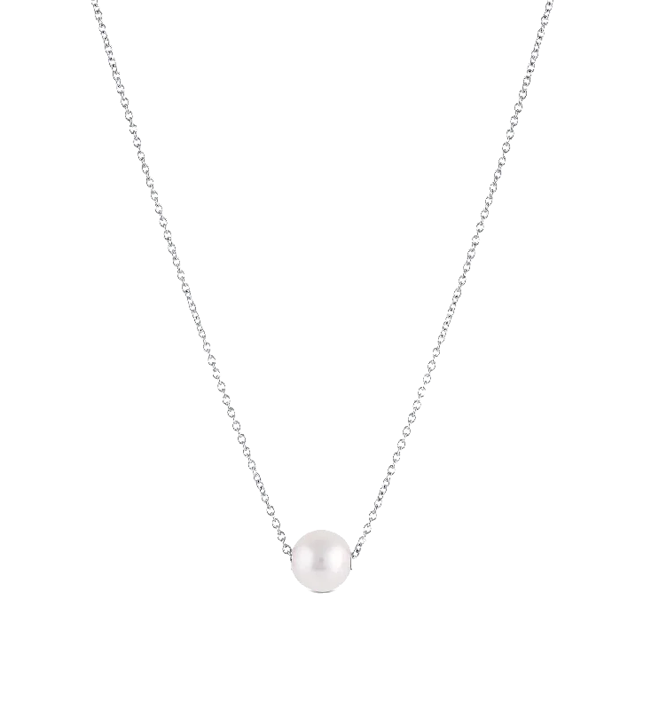 Best necklaces and pendants with statement designs for a fashionable accessory-Sabel Collection White Gold Sliding Pearl Necklace