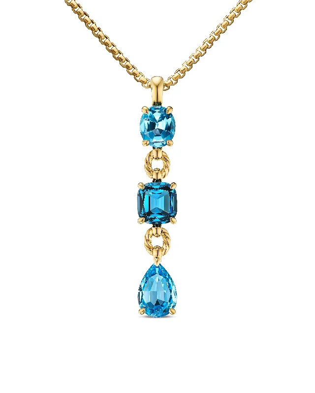 Best necklaces and pendants with vintage coin pendants for a unique accessory-Marbella Y Pendant in 18K Yellow Gold with Blue Topaz and Hampton Blue Topaz, 57.8mm