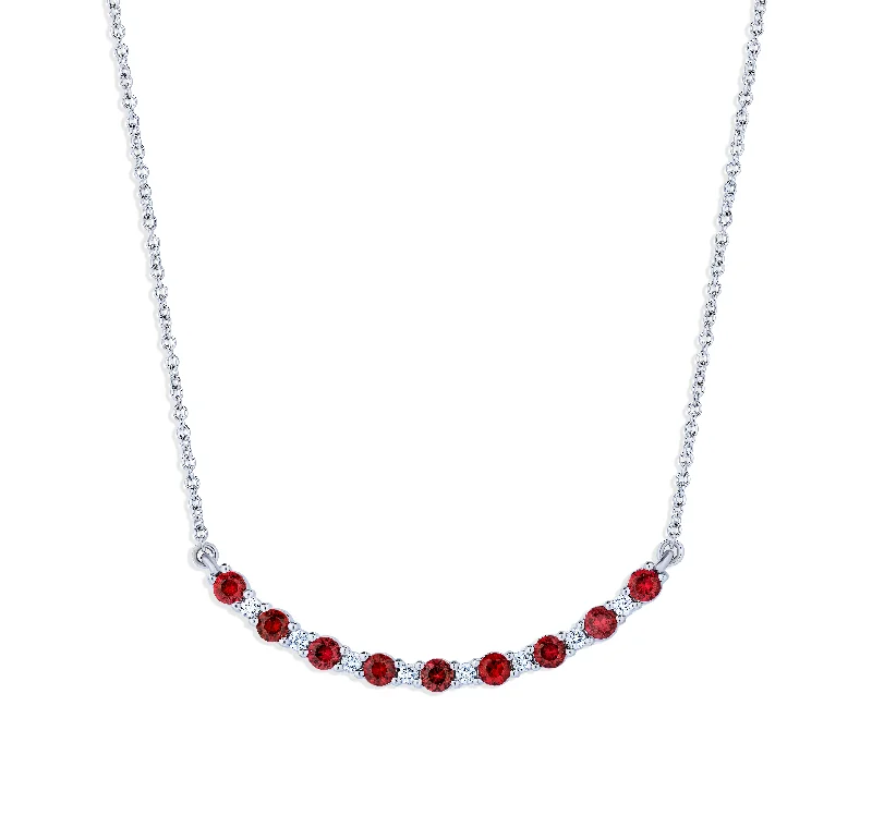 Necklaces and pendants with sun and moon motifs for a celestial-inspired design-Sabel Collection White Gold Ruby and Diamond Smiley Bar Necklace