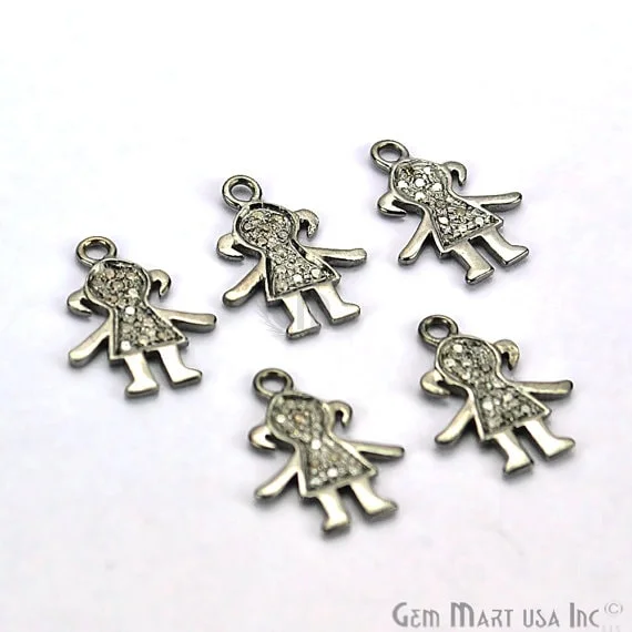 Necklaces and pendants with sun and moon motifs for a celestial-inspired design-Little Girl Shape Diamond Charms Pendant, 16x12mm 925 Sterling Silver Pave Charms Pendant