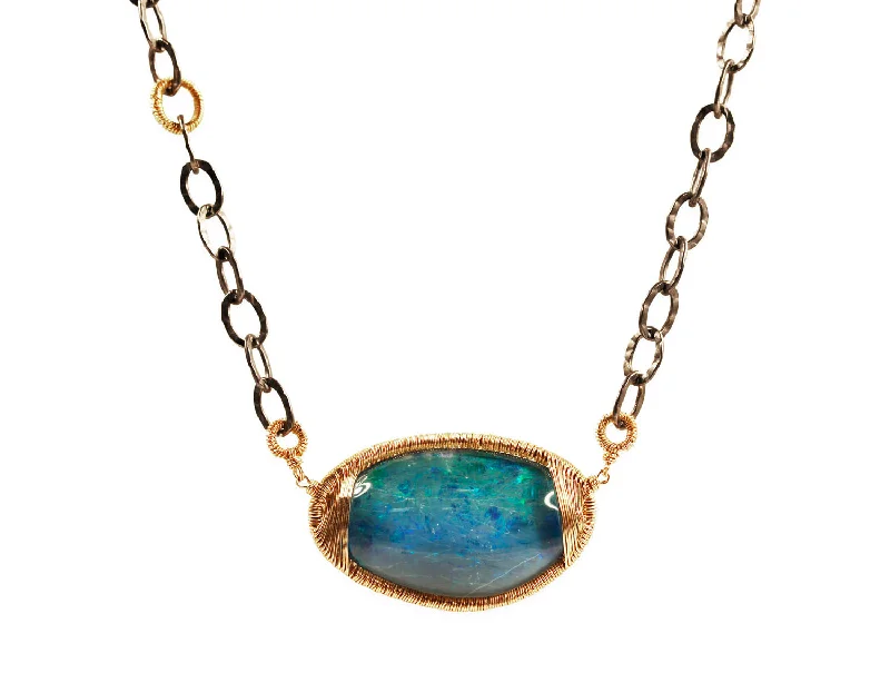 Beautiful necklaces and pendants with layered chains for a fashionable, chic look-Opal Pendant with Oval Link Necklace