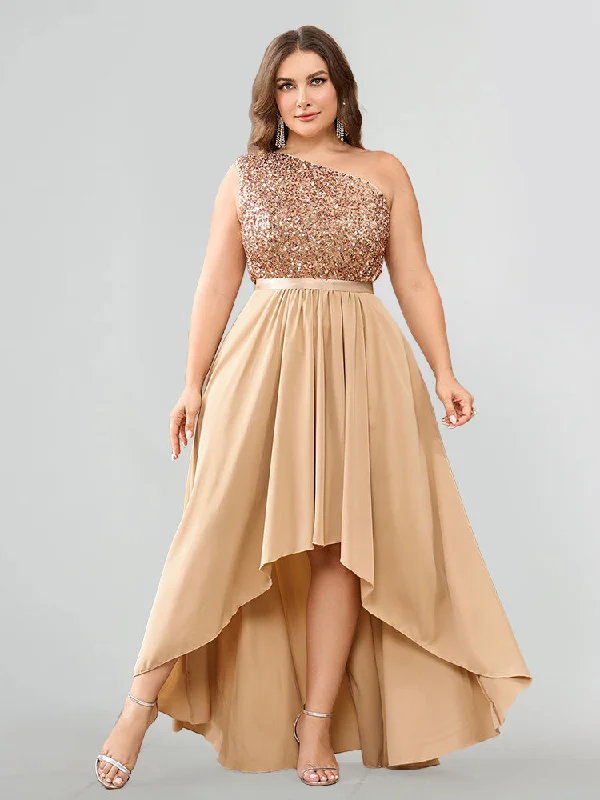 Plus size dresses for summer nights shimmer lightly -Sequin Patchwork One-Shoulder Bridesmaid Dresses