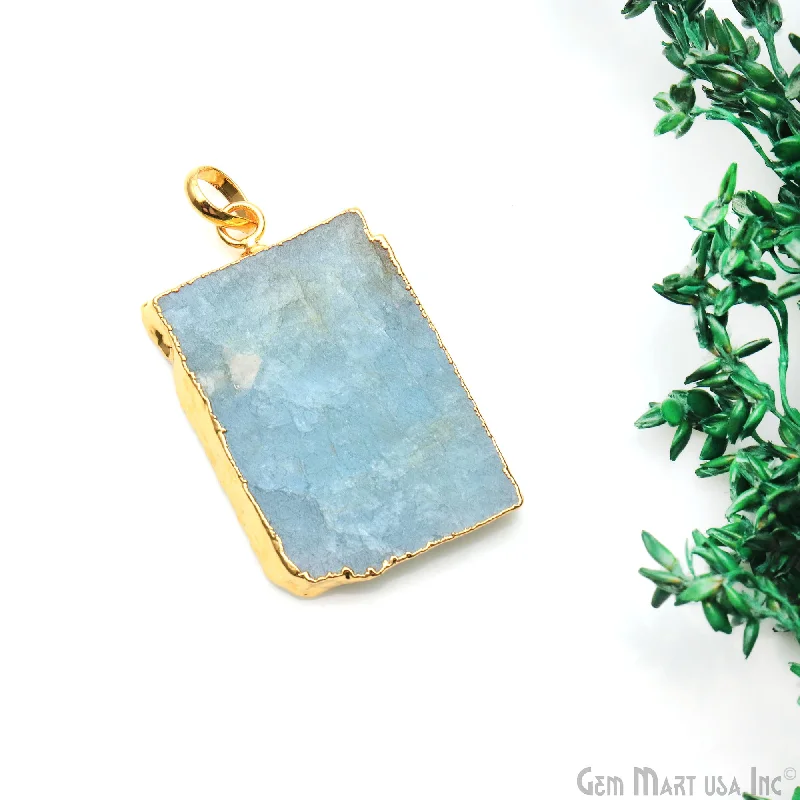 Best necklaces and pendants with intricate beadwork for a bohemian-inspired look-Aquamarine Free Form shape 40x25mm Gold Electroplated Gemstone Single Bail Pendant