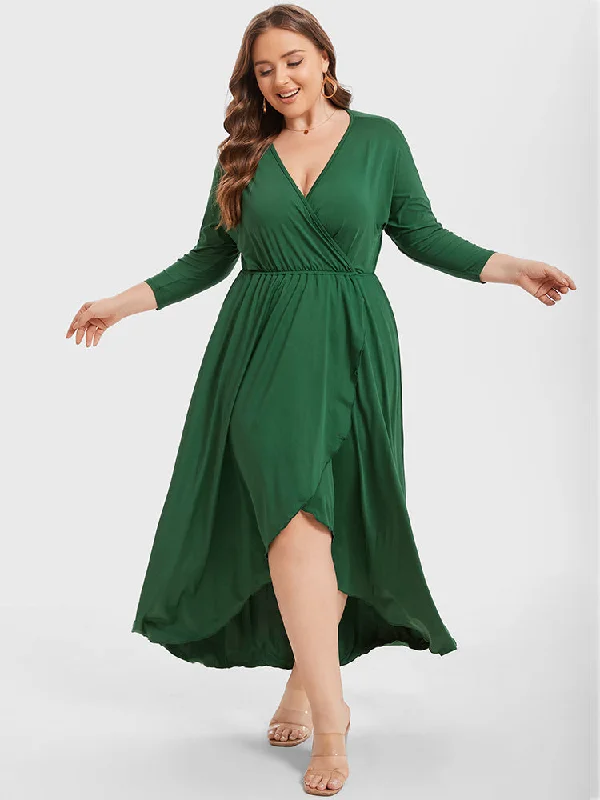 Plus size dresses for parties shine with confidence -Plus Elastic Waist Asymmetrical Hem Maxi Dress