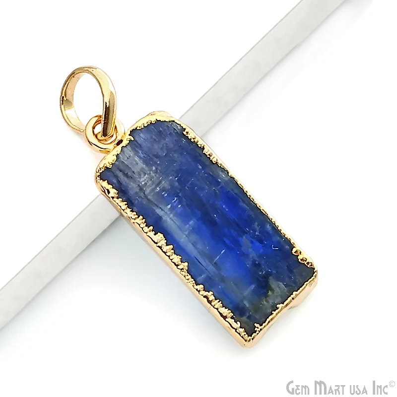 Stunning necklaces and pendants with chakra stones for healing and balance-Kyanite Free Form 27x12mm Gold Electroplated Gemstone Single Bail Pendant