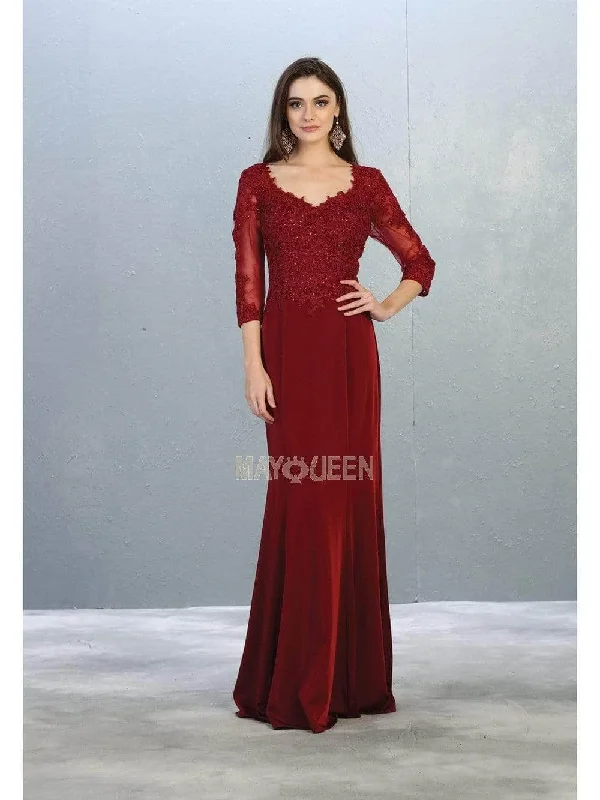 Plus size dresses with flexible fits adapt easily -May Queen MQ1811 - Embroidered Top Scoop Formal Dress